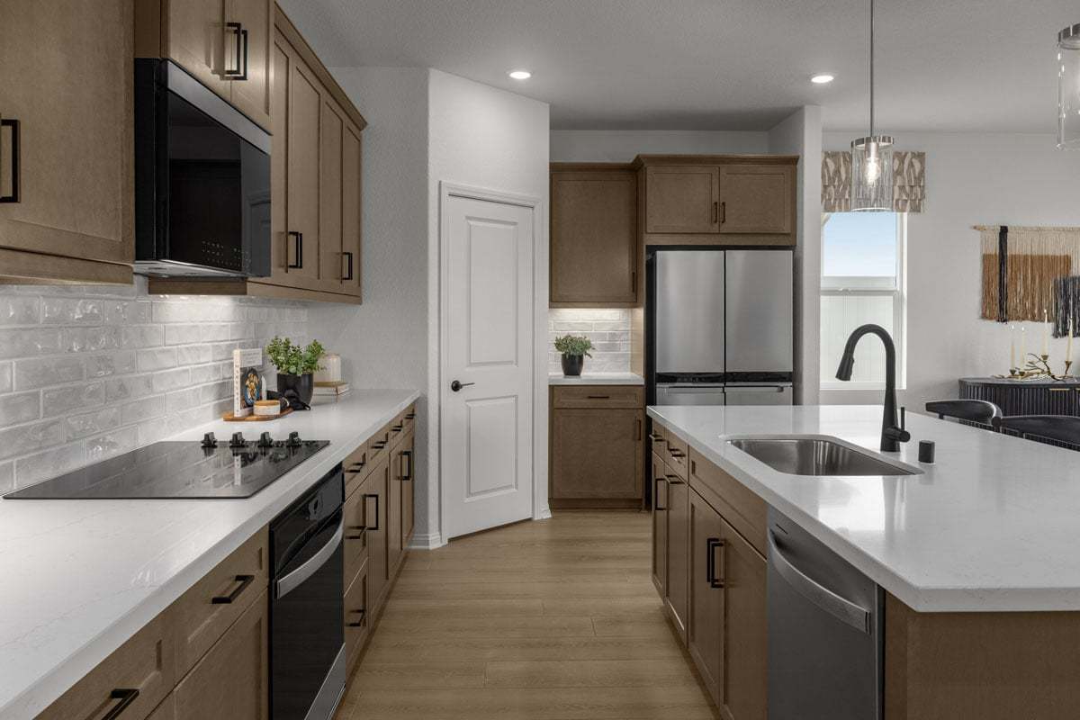 Plan 2613 Modeled - Optional Shaker-style maple cabinets with black hardware