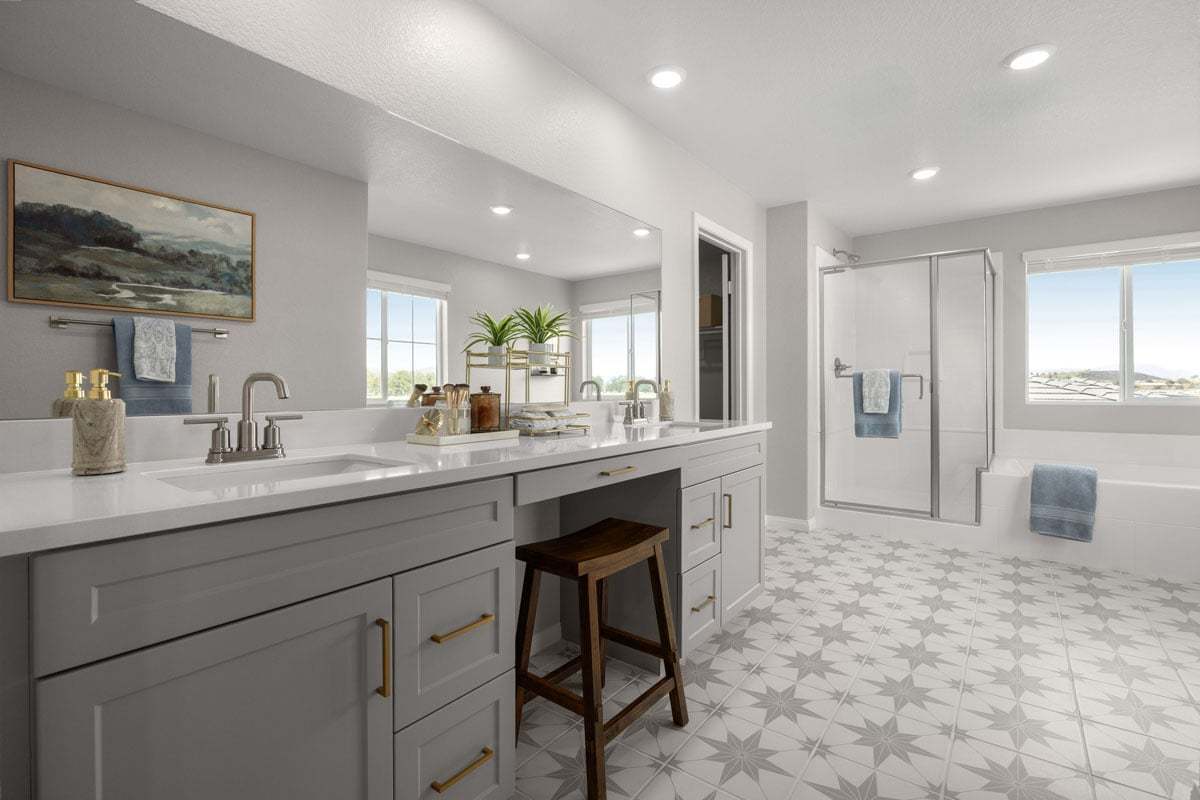 Plan 3119 Modeled - Optional extended vanity with knee space at primary bath