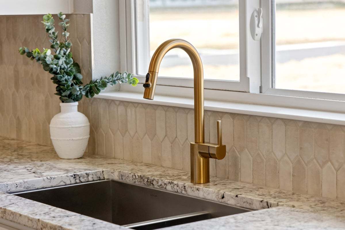 Plan 2342 Modeled - Brushed gold kitchen faucet