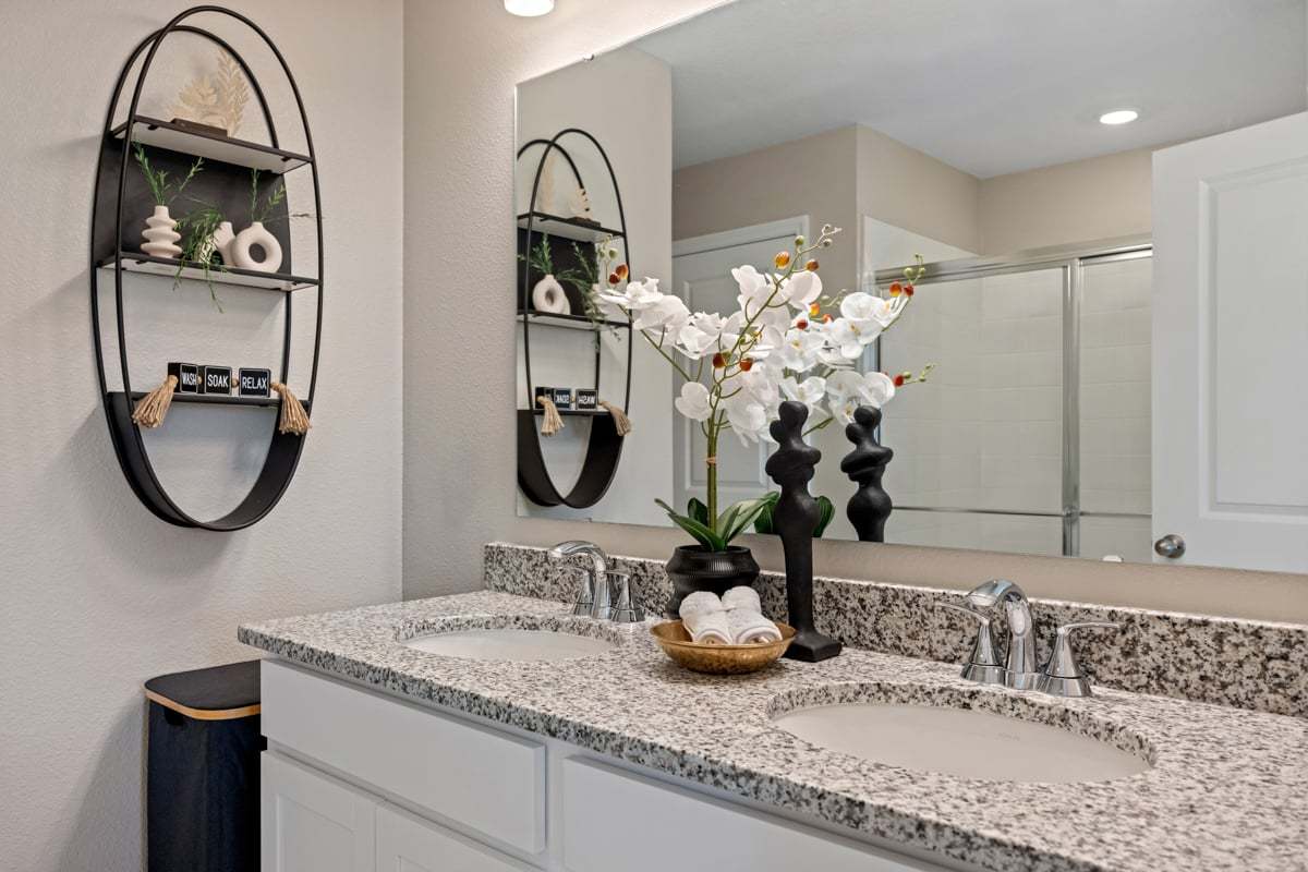 Plan 1852 Modeled - Dual-sink vanity at primary bath