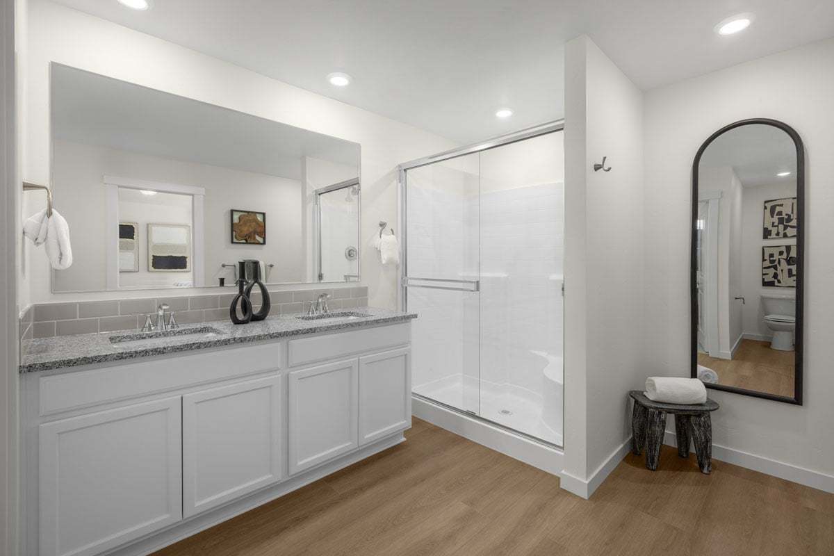 Plan 1570 Modeled - Dual-sink vanity at primary bath