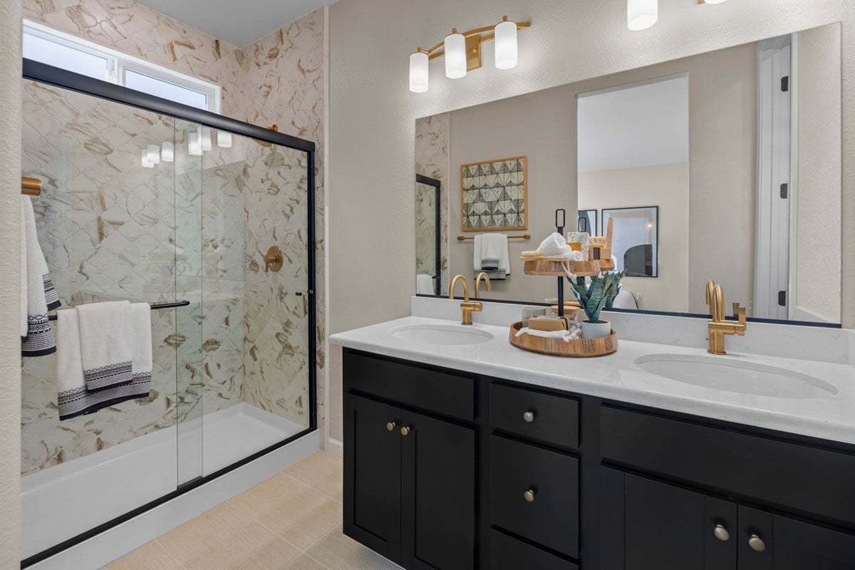 Plan 1600 Modeled - Dual-sink vanity at primary bath