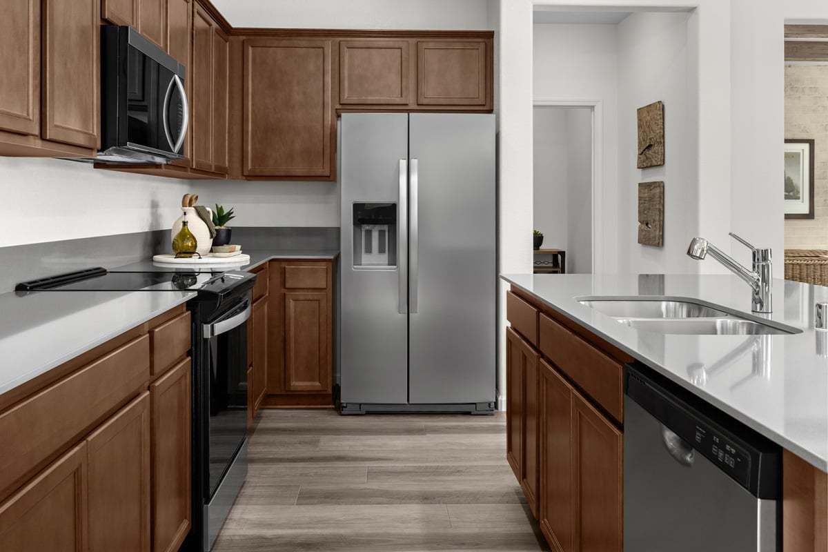 Plan 2282 Modeled - Recessed-panel stained birch cabinets