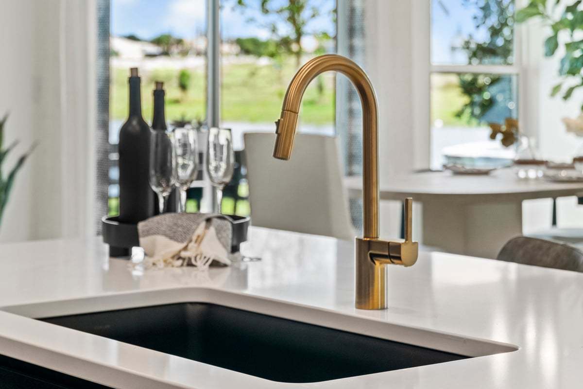Plan 1989 Modeled - Moen® pulldown faucet in Brushed Gold