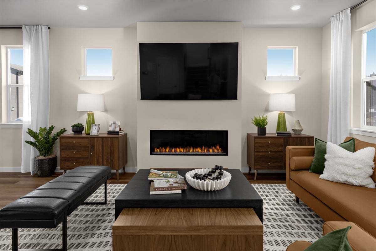 Plan 2141 Modeled - Linear electric fireplace at great room