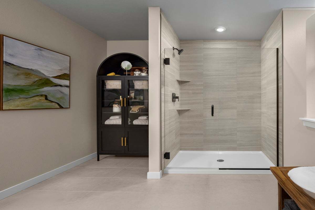 Plan 2141 Modeled - Walk-in shower with glass enclosure at primary bath
