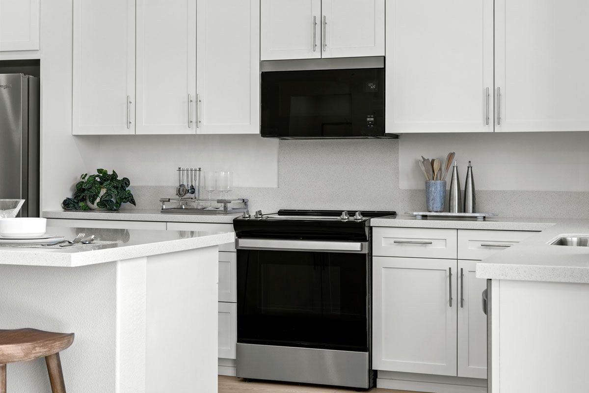 Plan 2140 Modeled - Shaker-style cabinets with chrome pulls