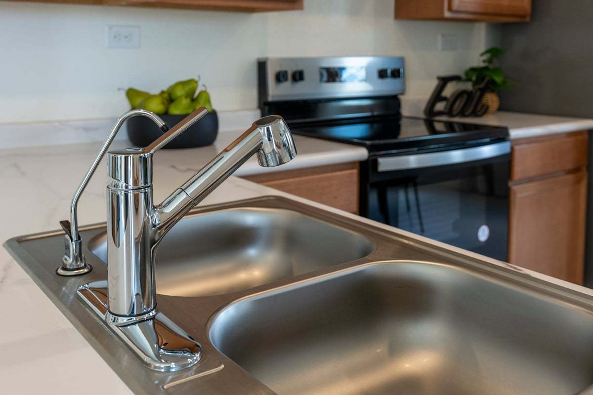 Plan 1242 Modeled - Dual-compartment stainless steel sink