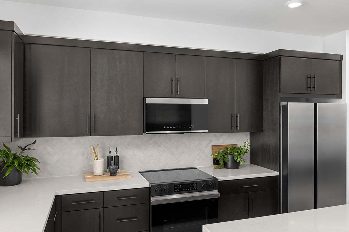 Plan 1603 Modeled - Flat-panel stained kitchen cabinets