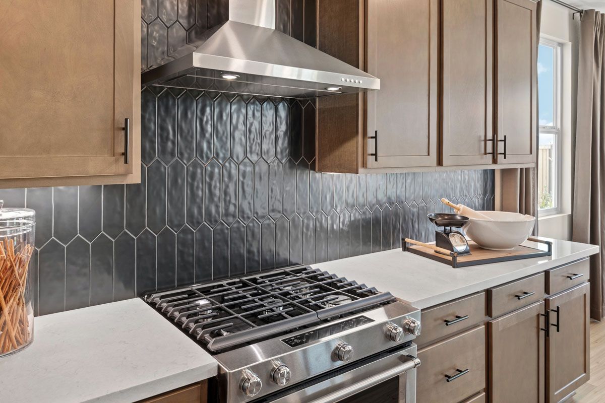 Plan 2378 Modeled - Stainless steel gas range and hood