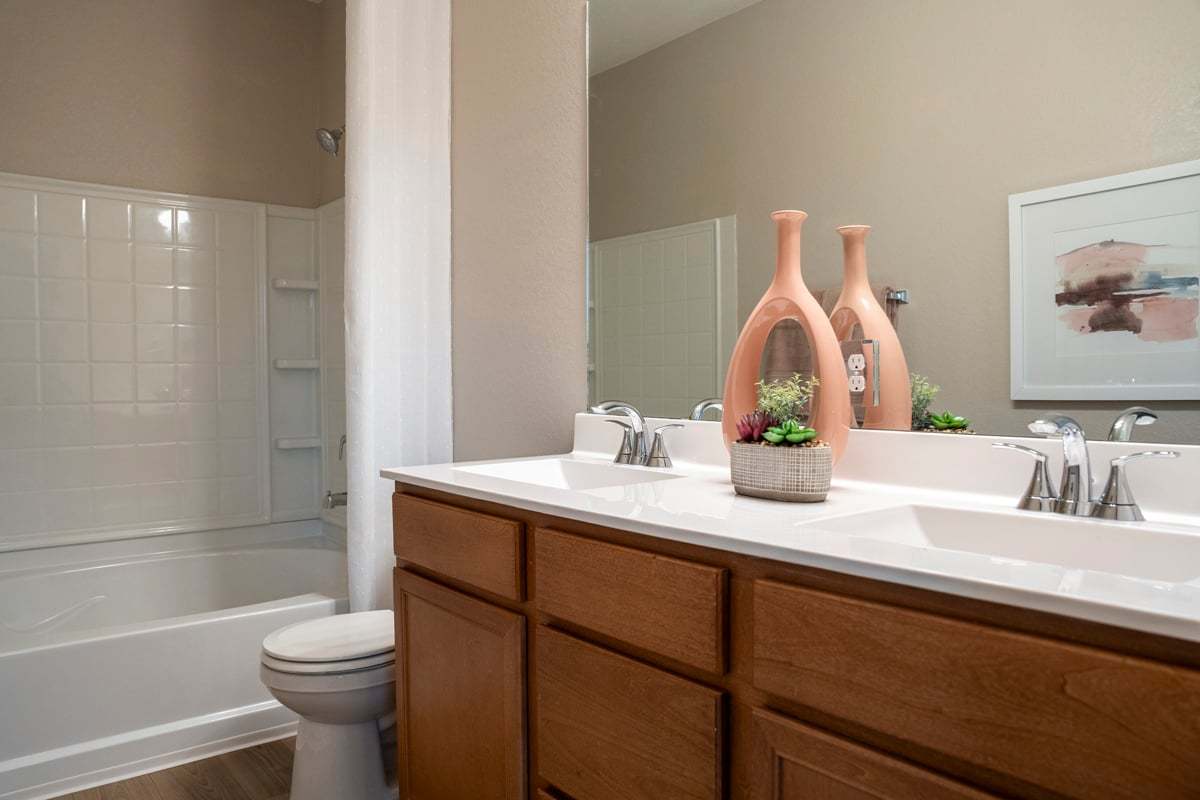 Plan 1243 Modeled - Dual-sink vanity at primary bath