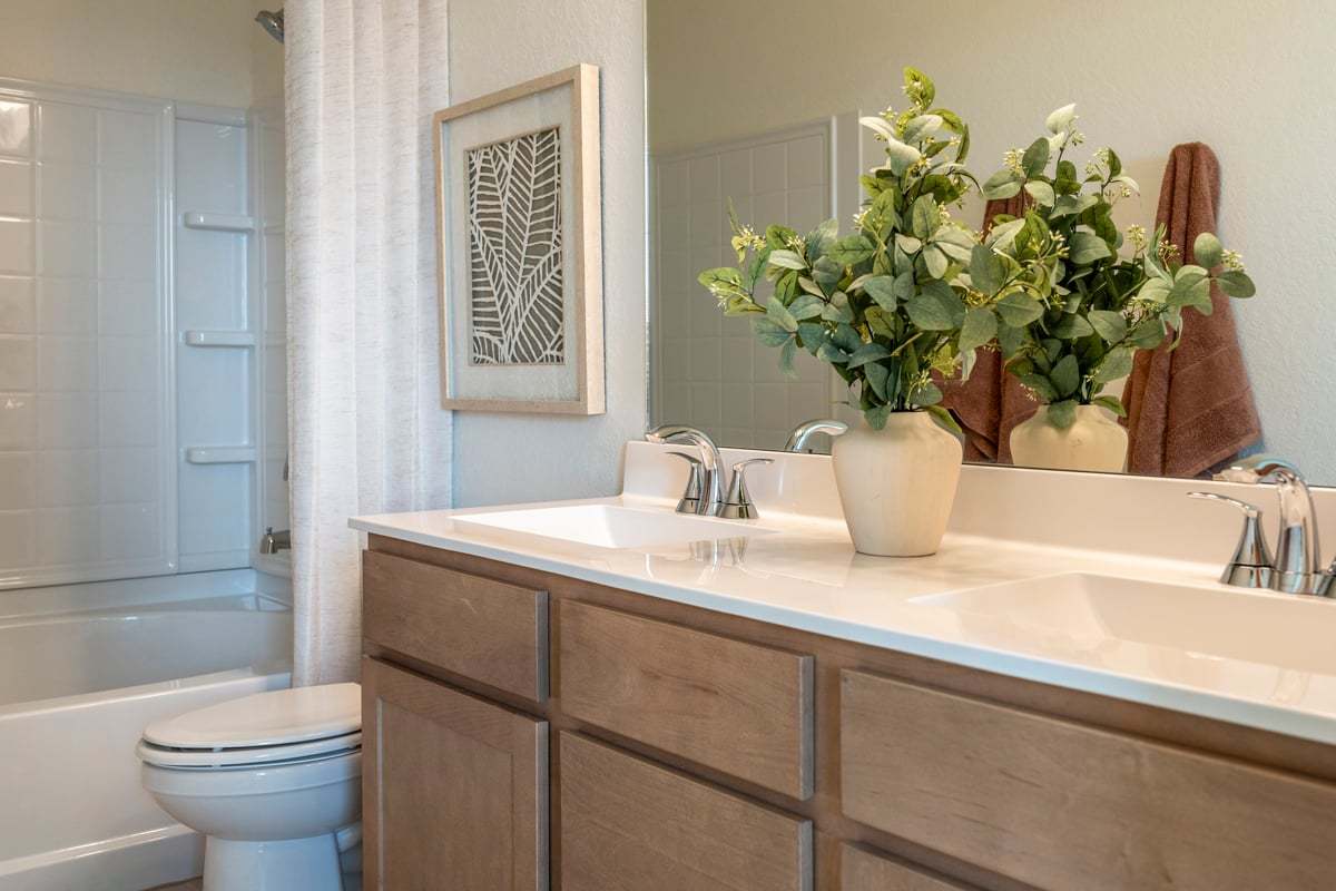 Plan 1243 Modeled -  Dual-sink vanity at primary bath