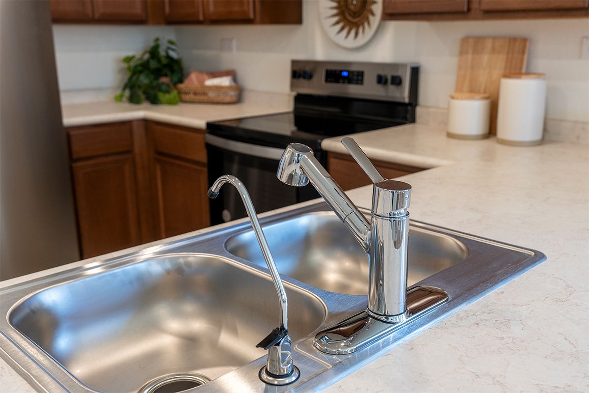 Plan 1245 Modeled - Dual-compartment stainless steel sink