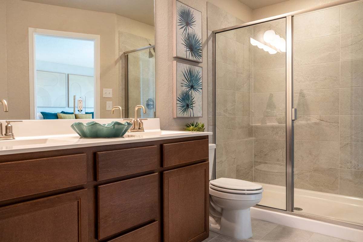 Plan 1907 Modeled - 42-in. shower with tile surround at primary bath