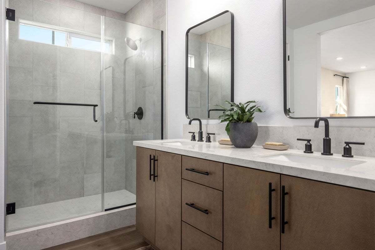 Plan 2313 Modeled - Walk-in shower with tile surround at primary bath
