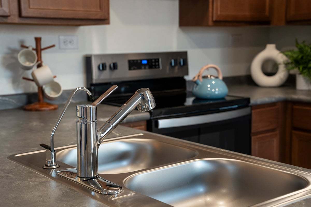Plan 1042 Modeled - Dual-compartment stainless steel sink