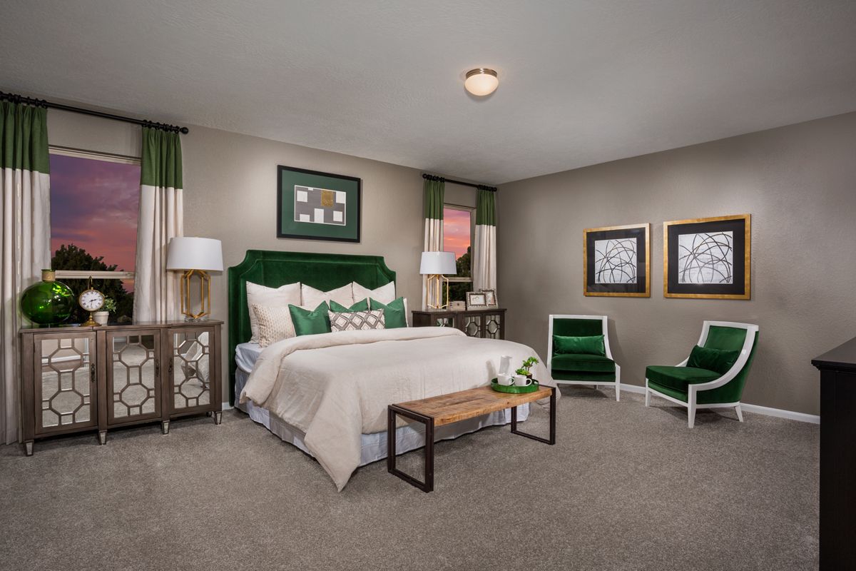 Plan 2130 Primary Bedroom as modeled at Bryan Crossing
