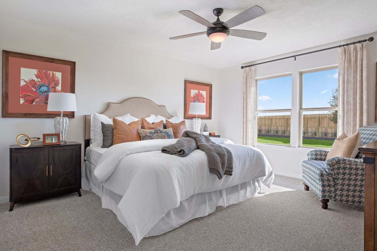 Plan 1675 Primary bedroom as modeled at Imperial Forest