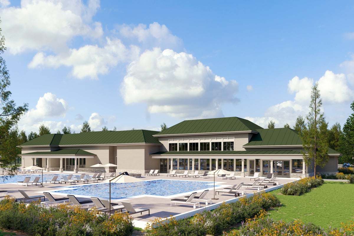 Planned community amenities center with state-of-the art fitness facility, spa, café and versatile event space