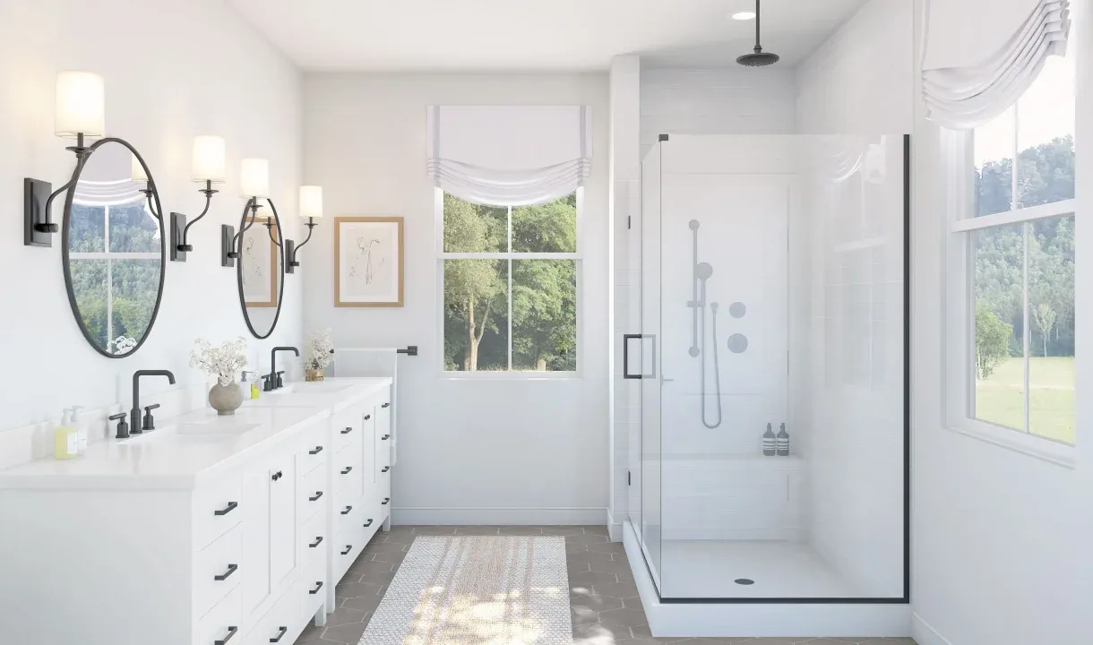 Primary bath with glass shower enclosure