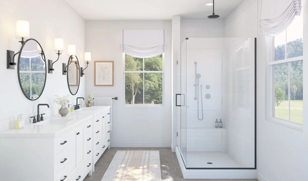 Primary bath with glass shower enclosure