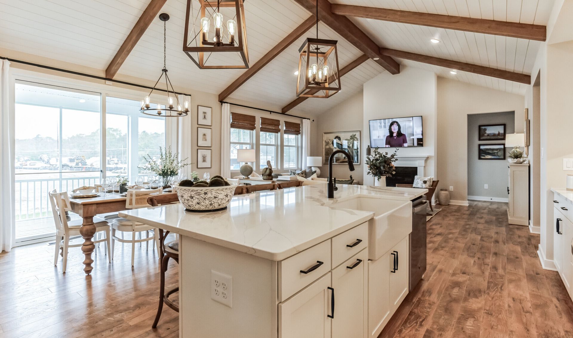 Vaulted ceiling with stained ceiling beams