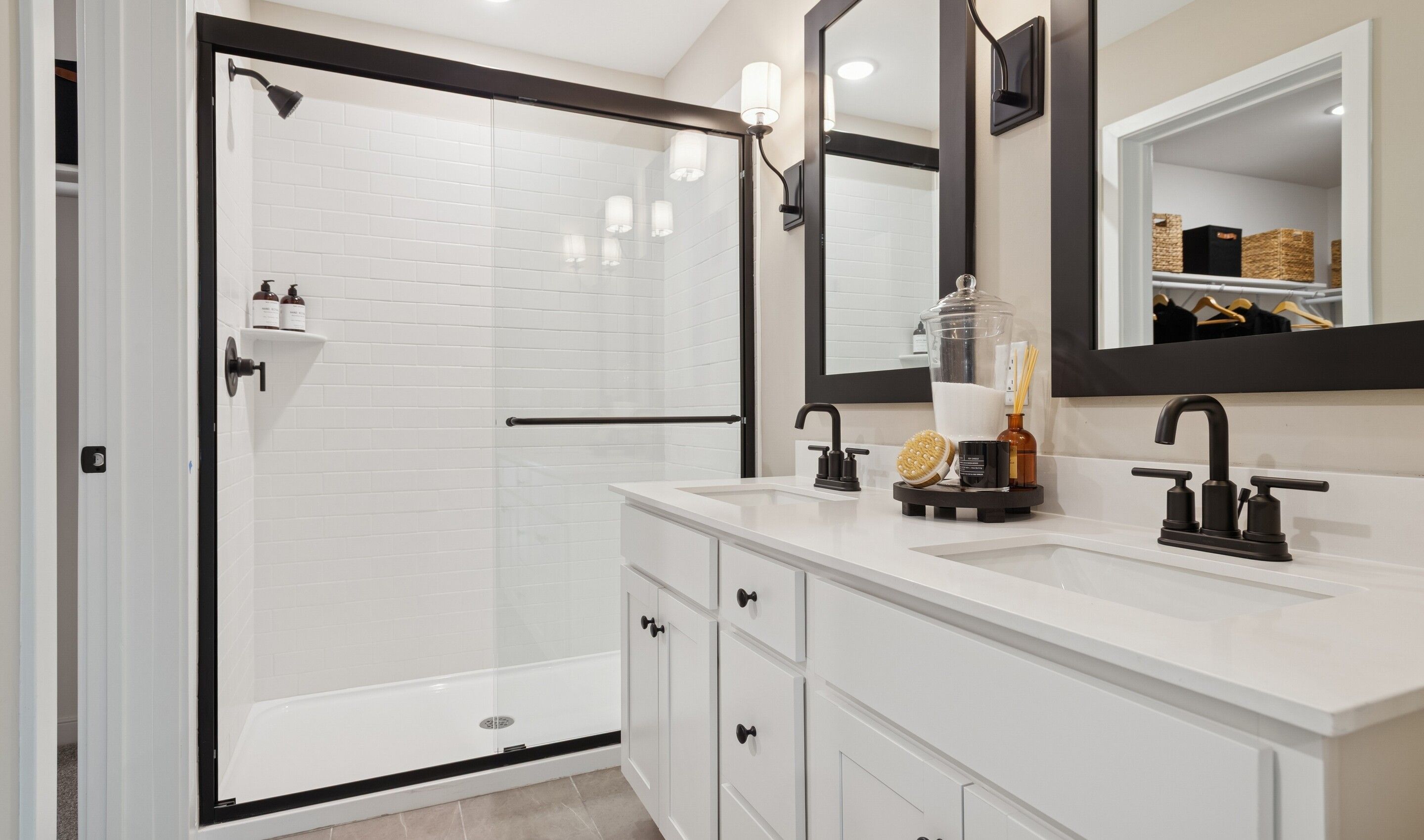Primary bath with glass shower enclosure
