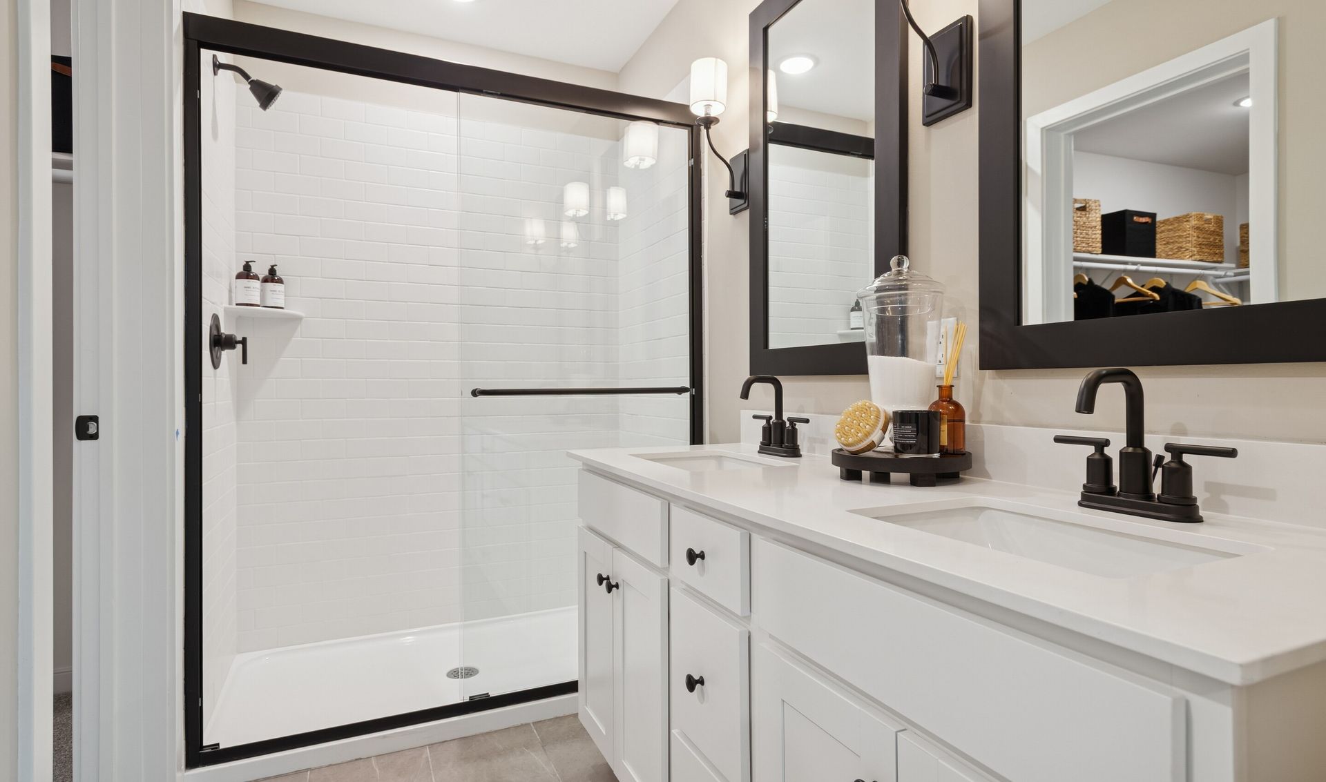Primary bath with glass shower enclosure