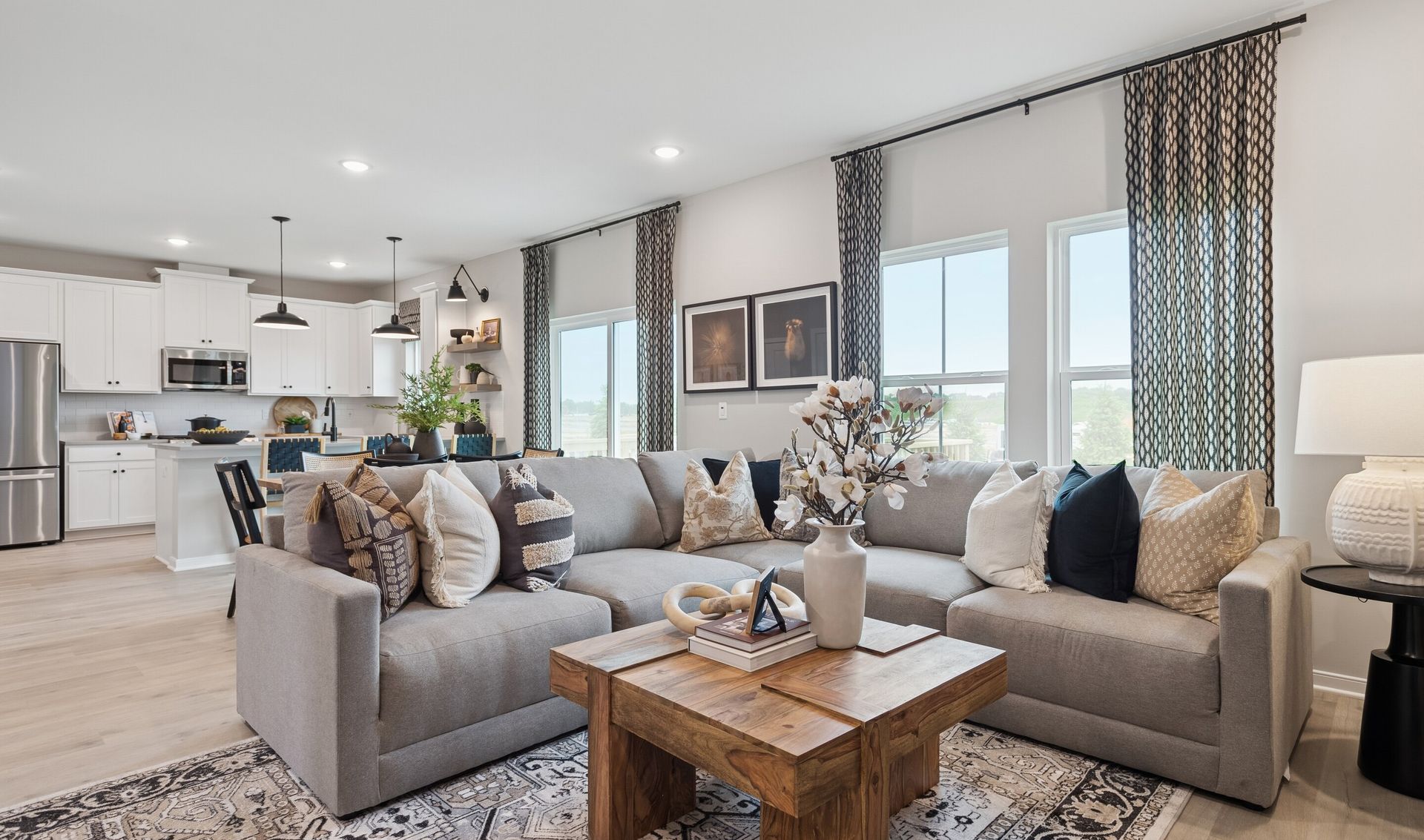 Great room with laminate flooring