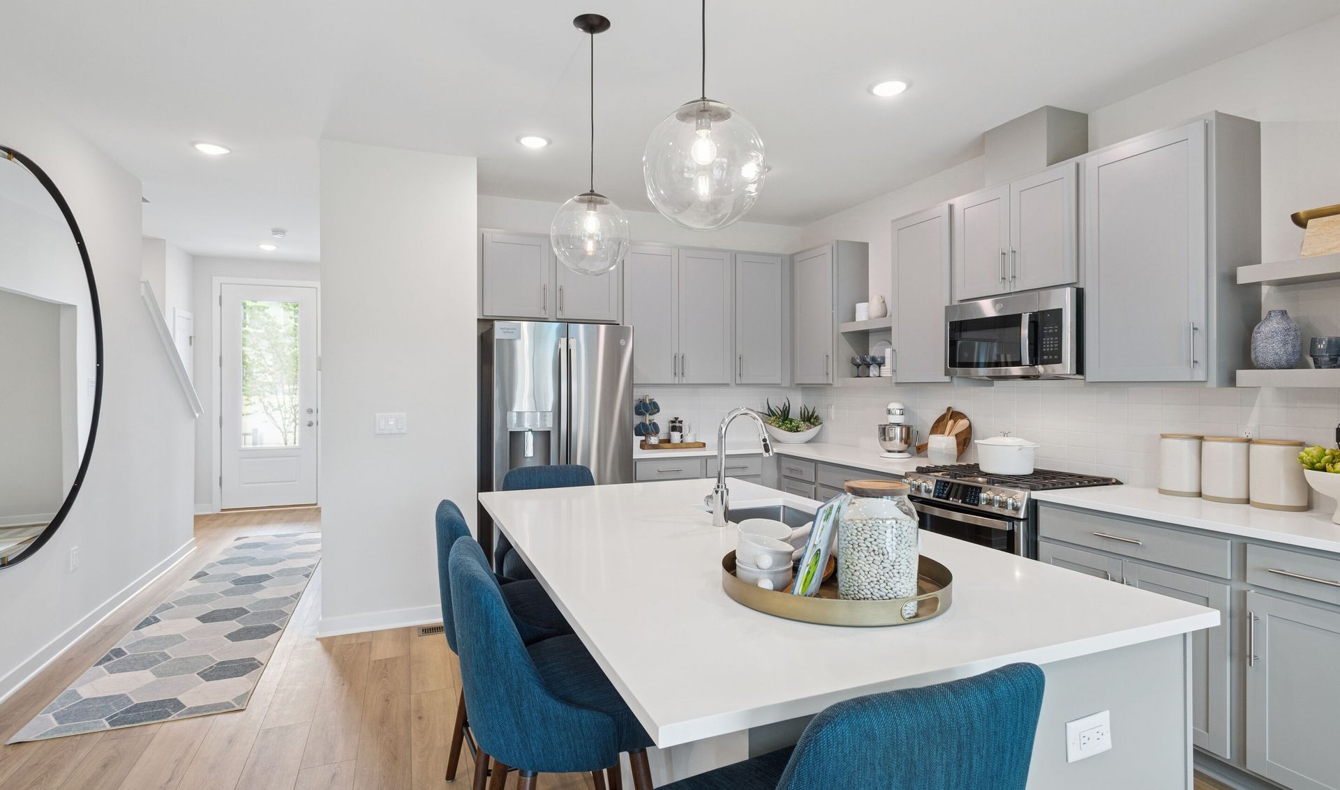 Kitchen with pendant lighting over island