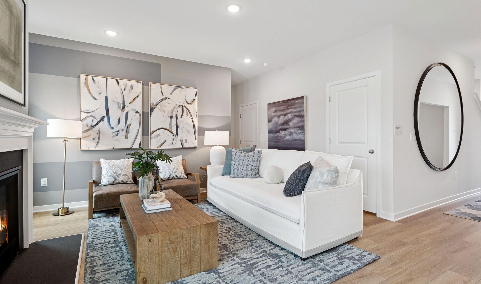 Great room with vinyl sheet flooring
