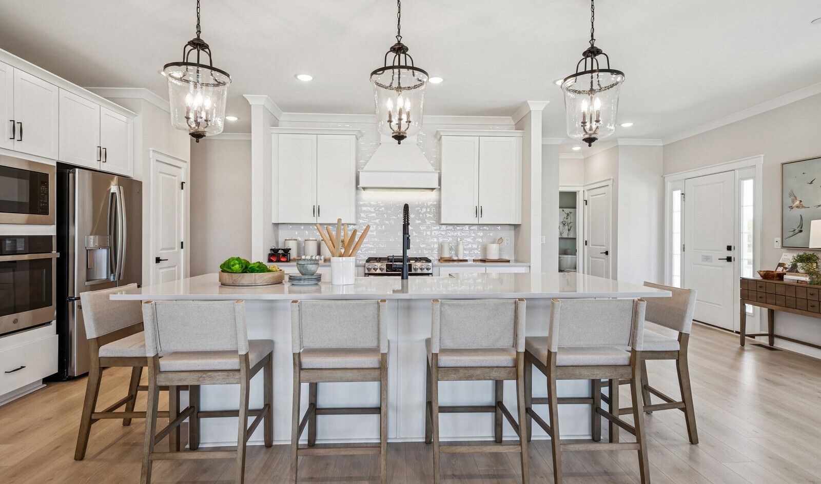 Kitchen with pendant lighting over island