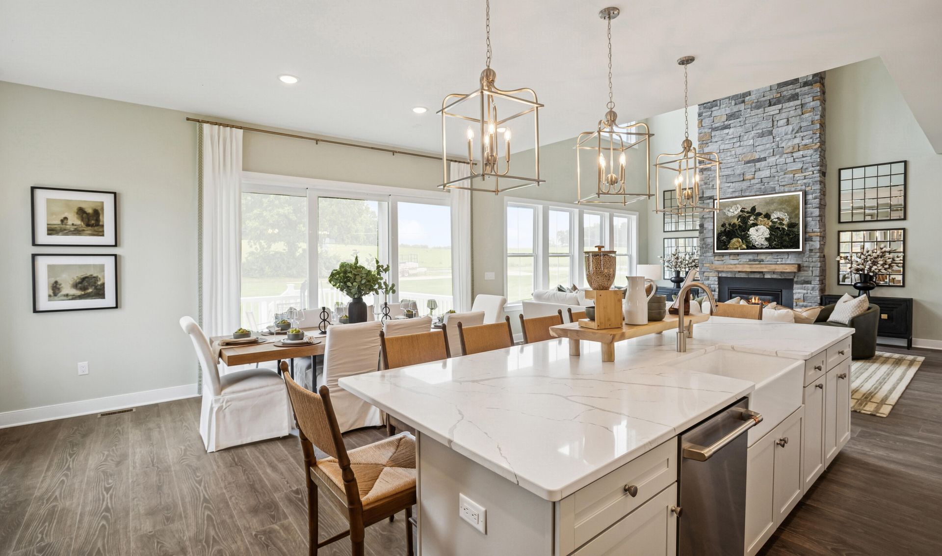 Island with pendant lighting