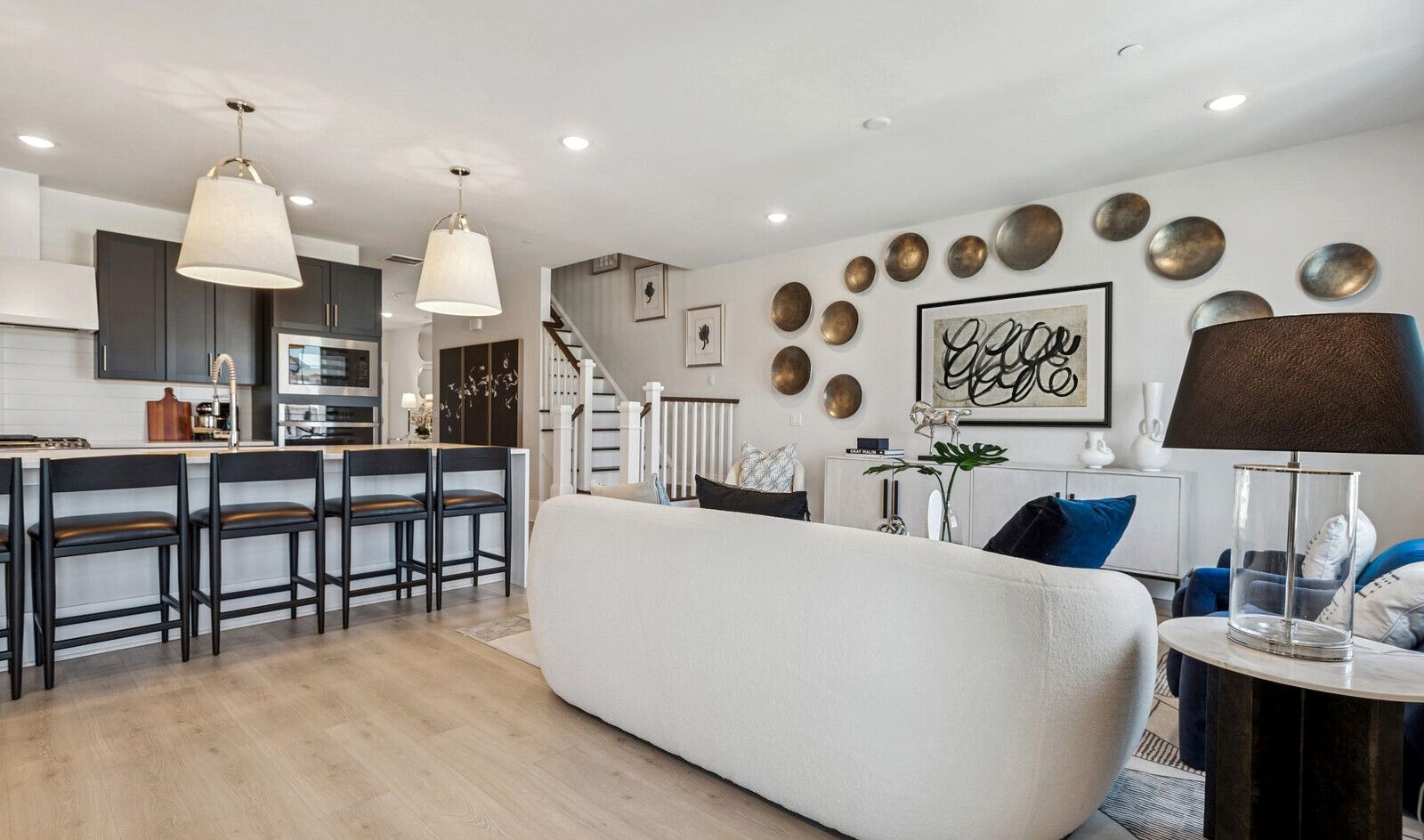 Great room with laminate flooring