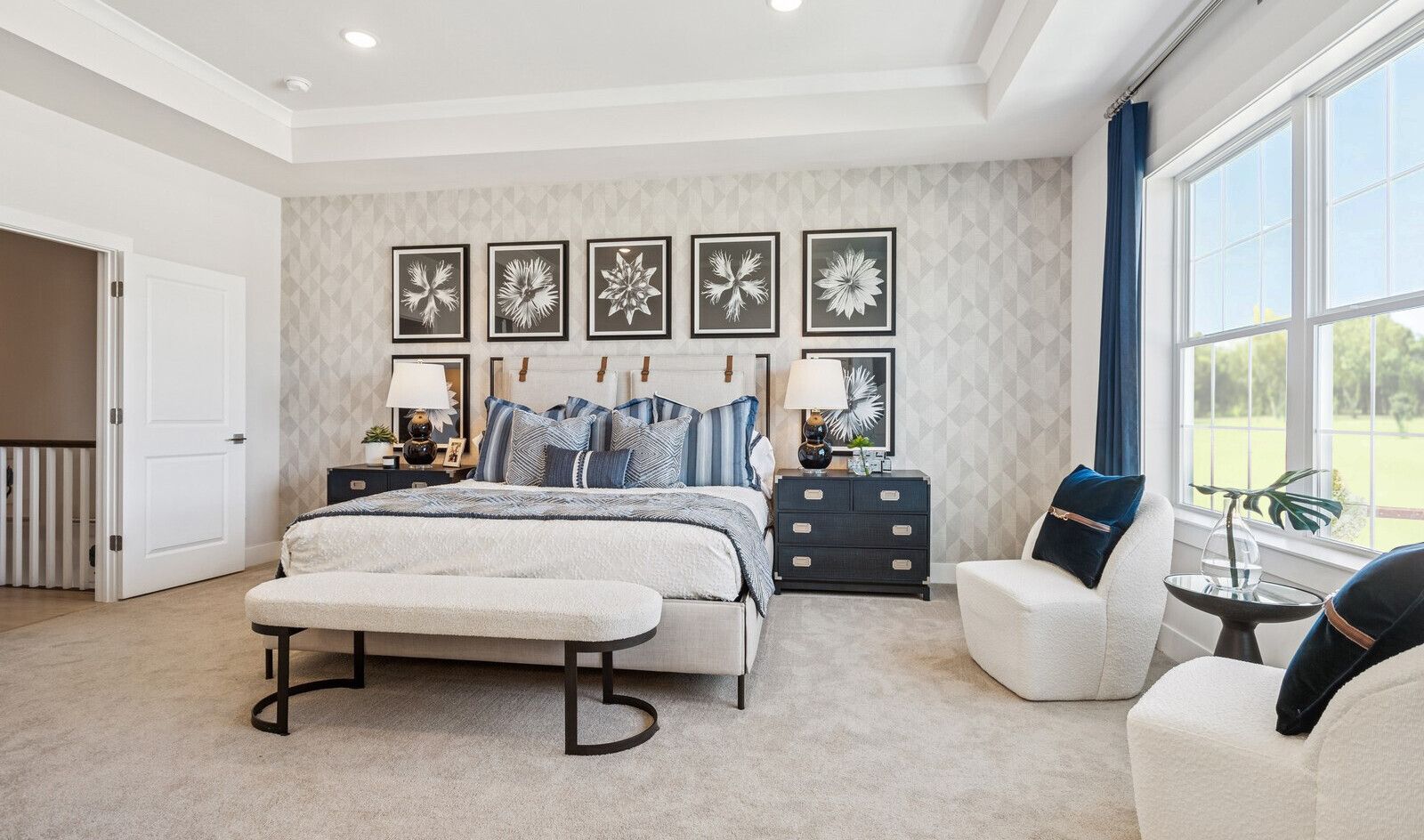 Primary suite with plush carpet