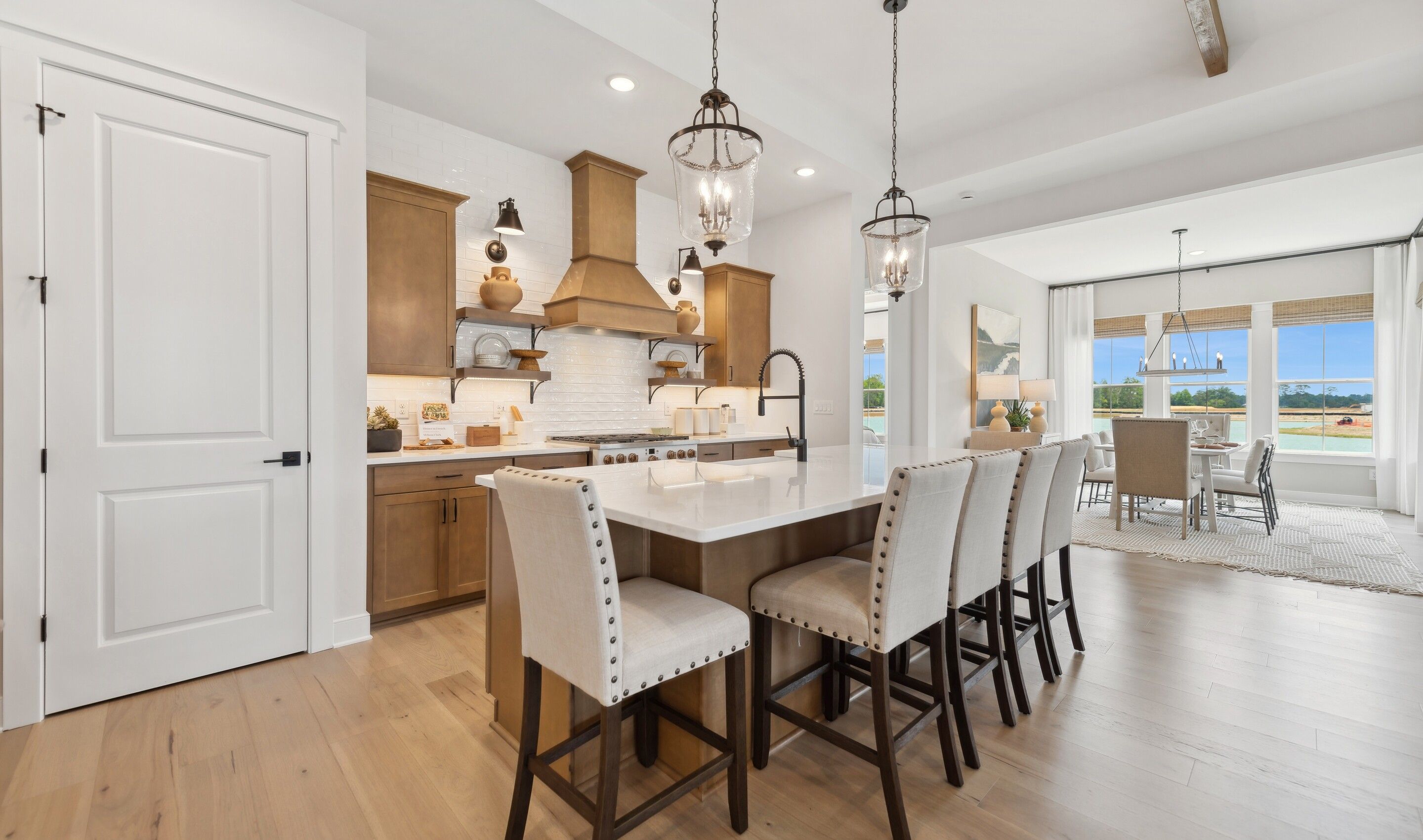 Kitchen with pendant lights over island