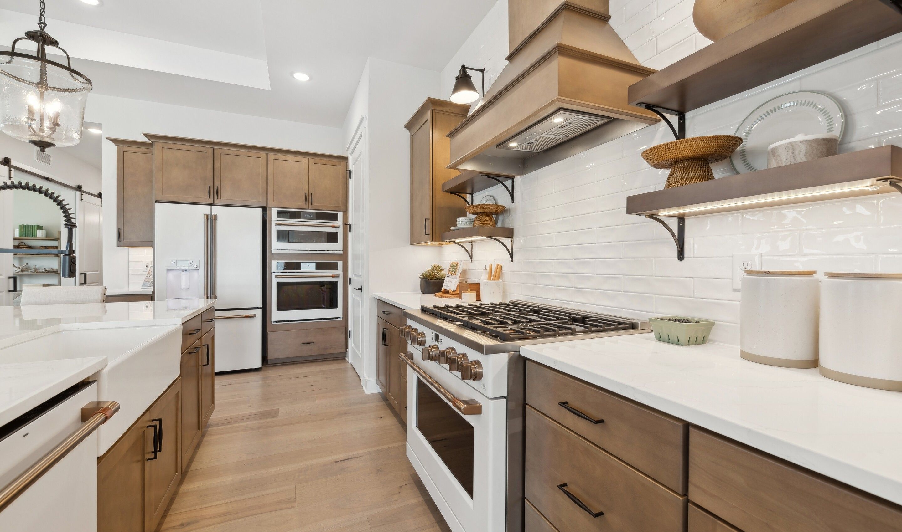 Kitchen with apron front sink