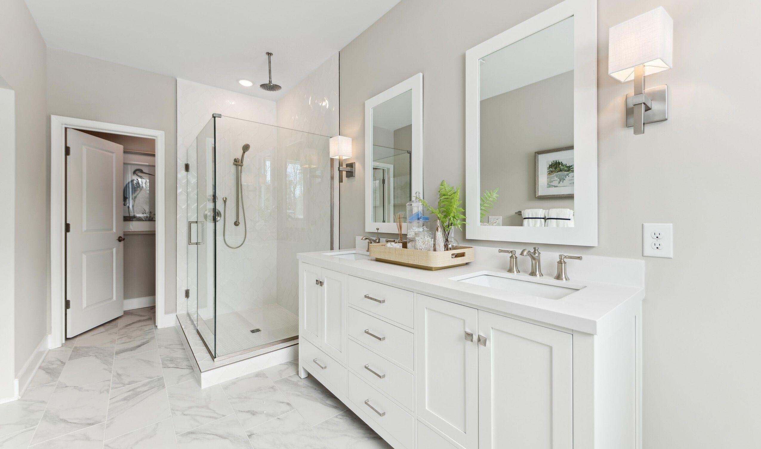 Primary bath with glass-shower enclosure