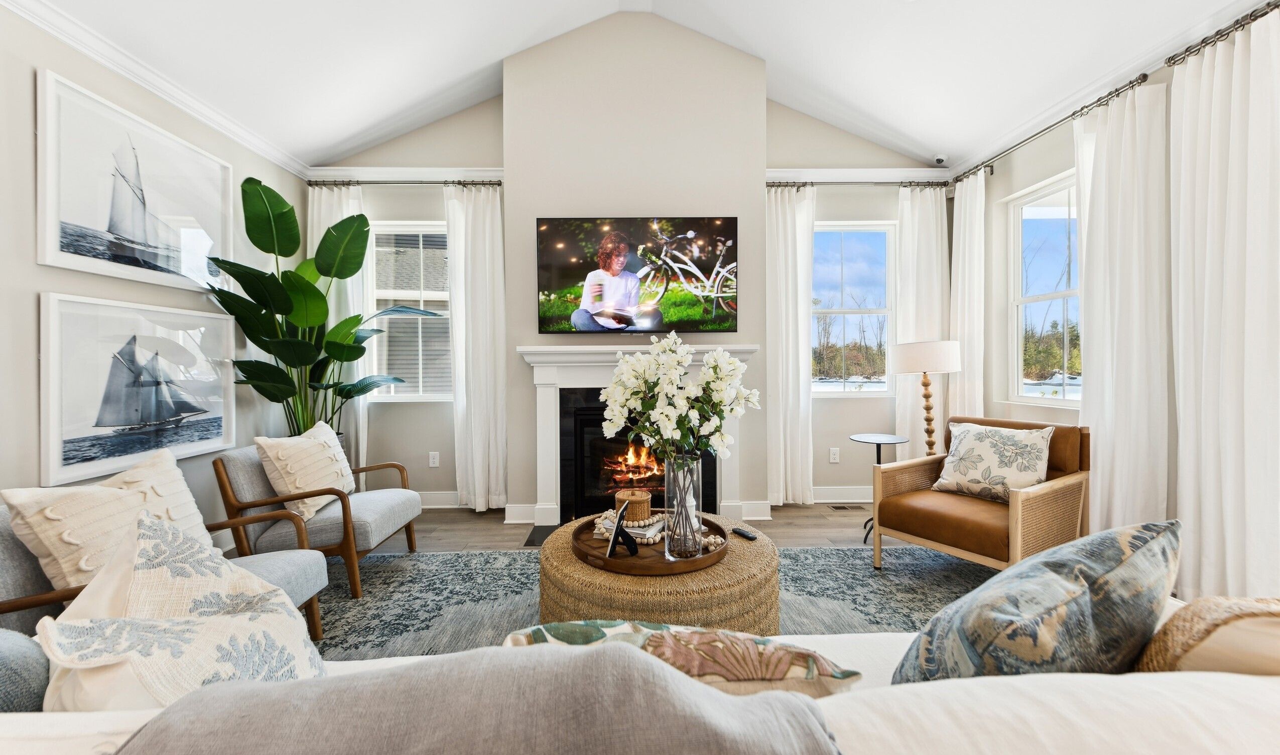 Great room with vaulted ceiling