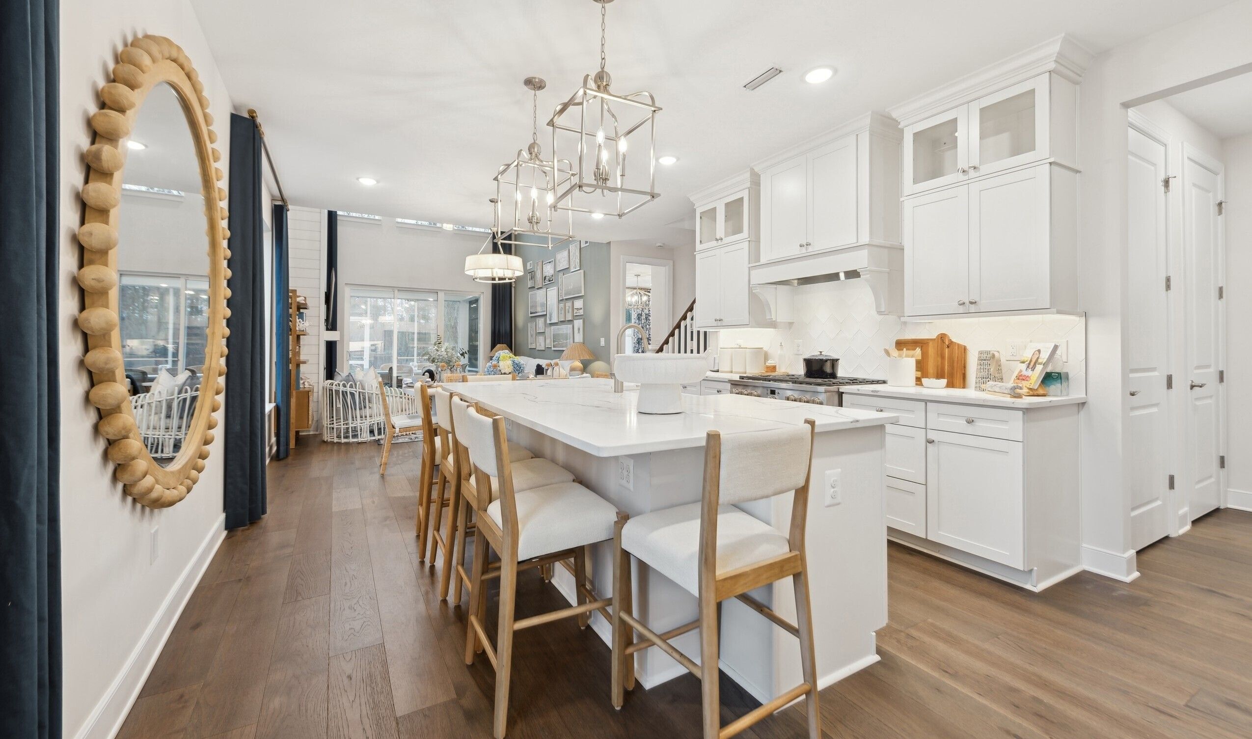 Kitchen with island and pendant lighting