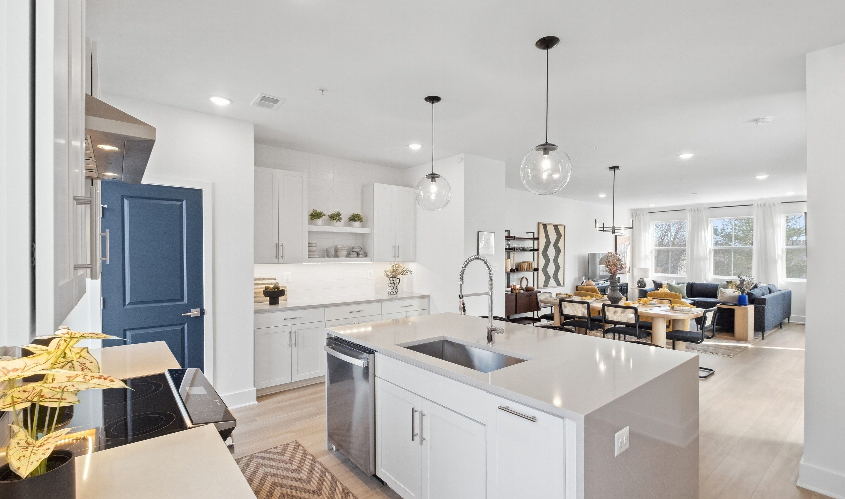 Kitchen with spacious center island and pendant lighting