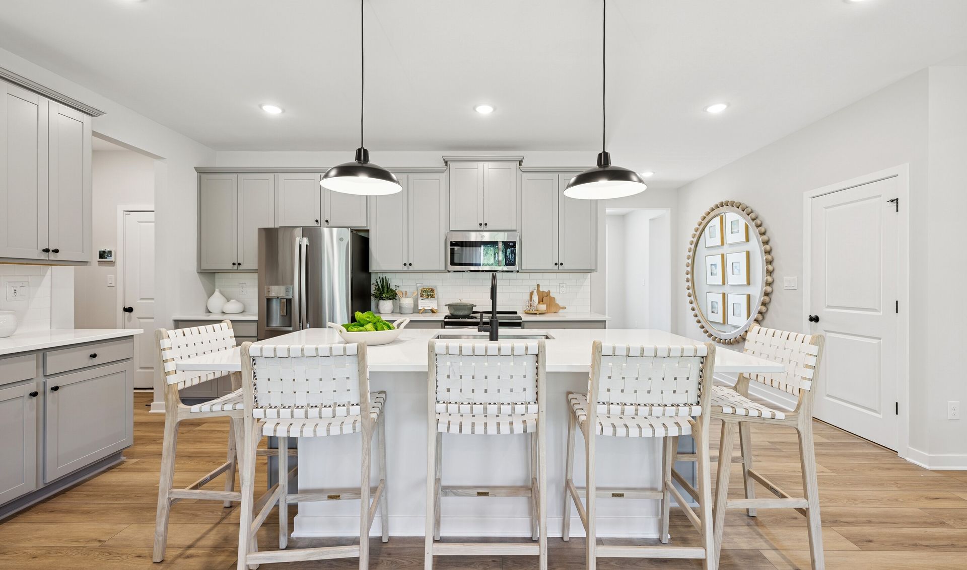 Kitchen with center island and pendant lighting