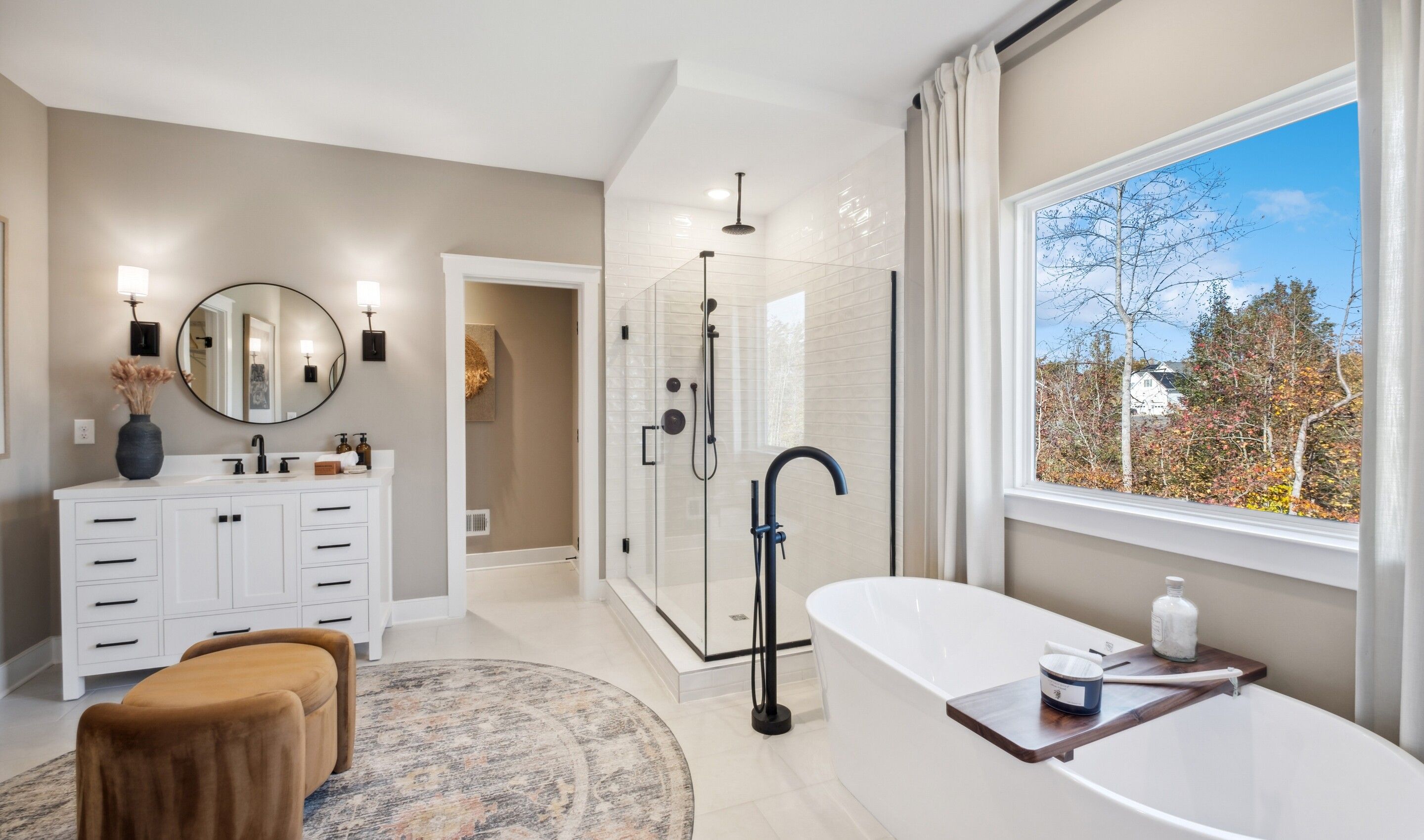Primary bath with glass-shower enclosure