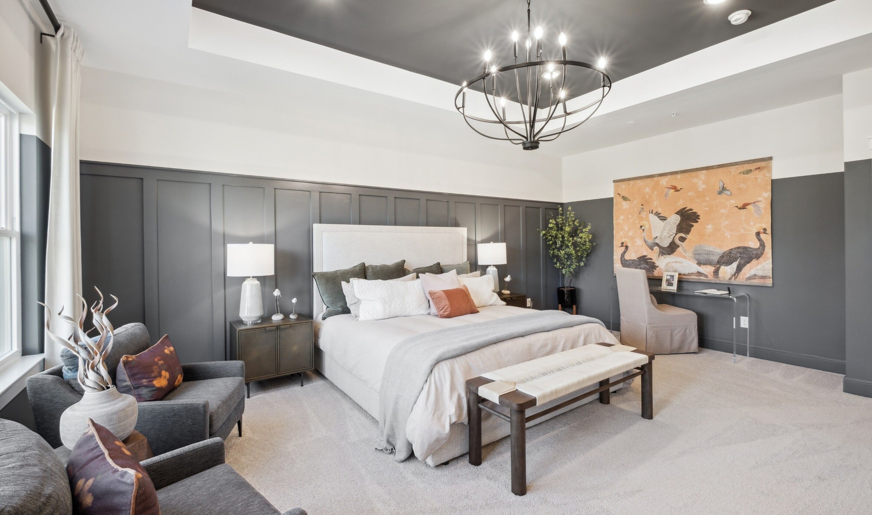 Primary suite with decorative feature wall