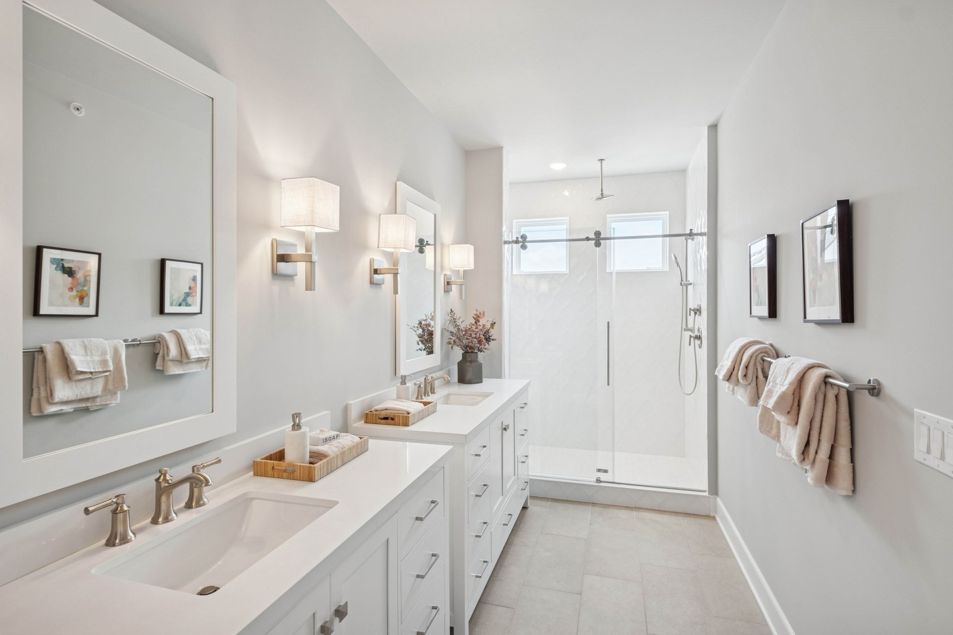 Glass shower enclosure in primary bath