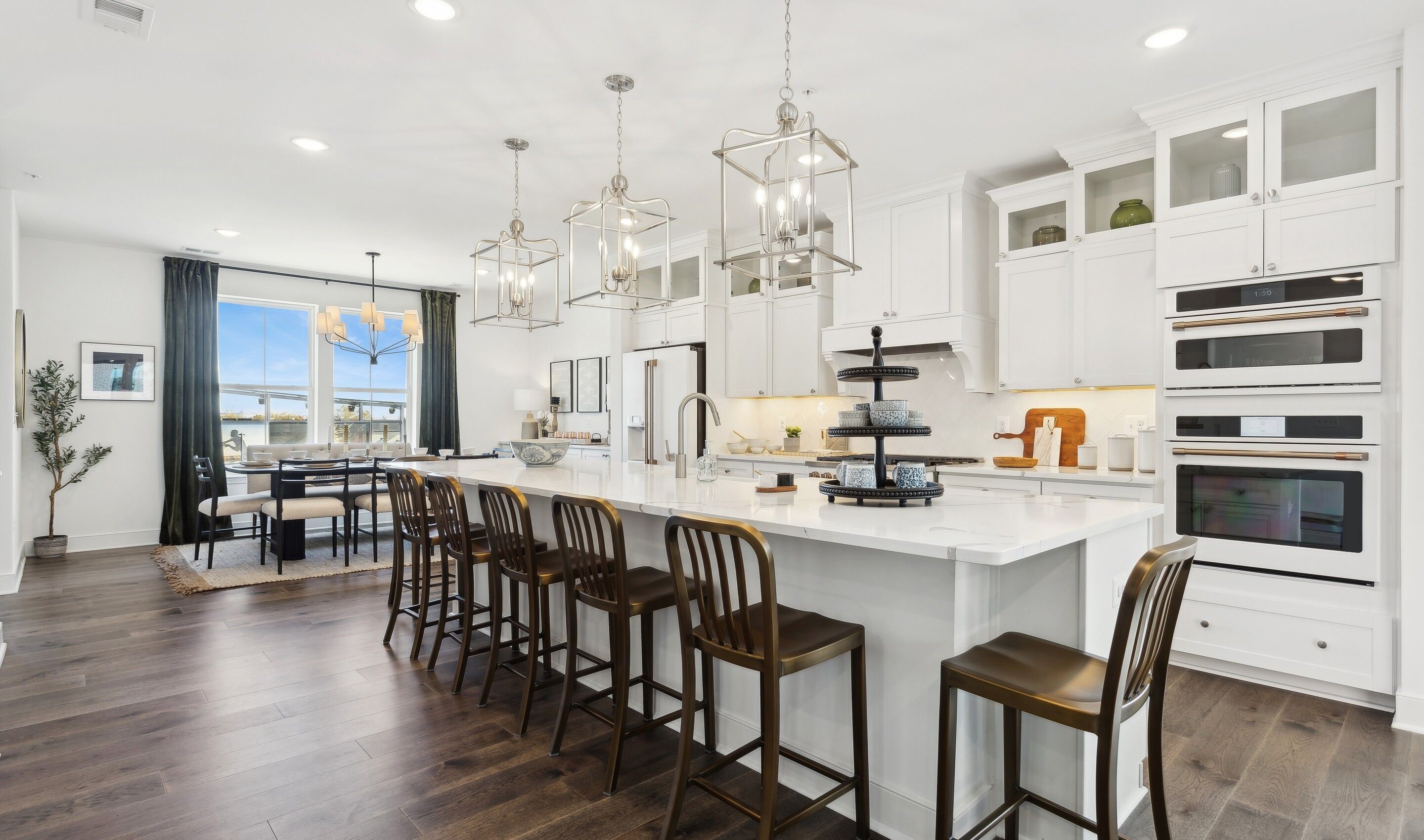 Kitchen with glass upper cabinets