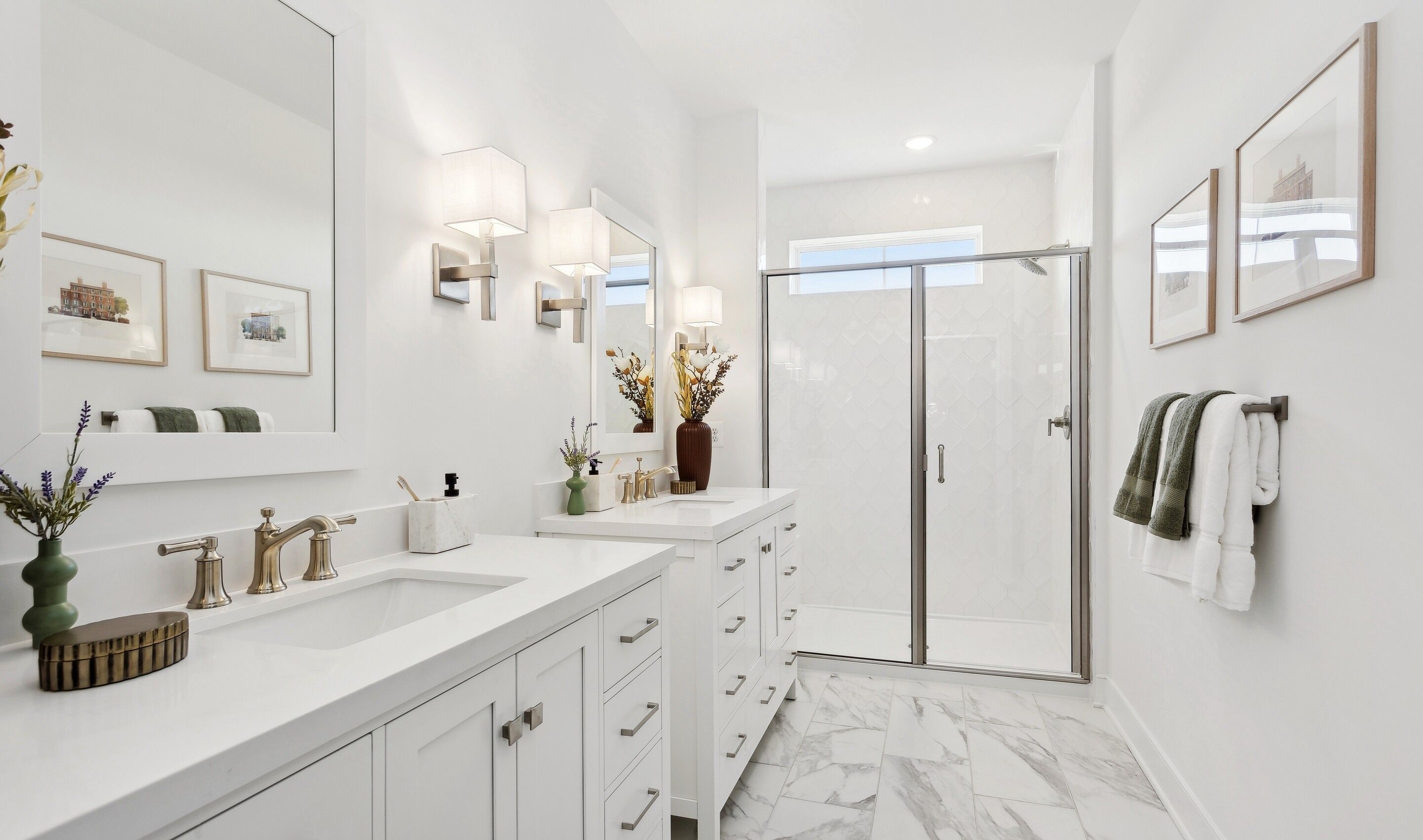 Primary bath with dual vanities