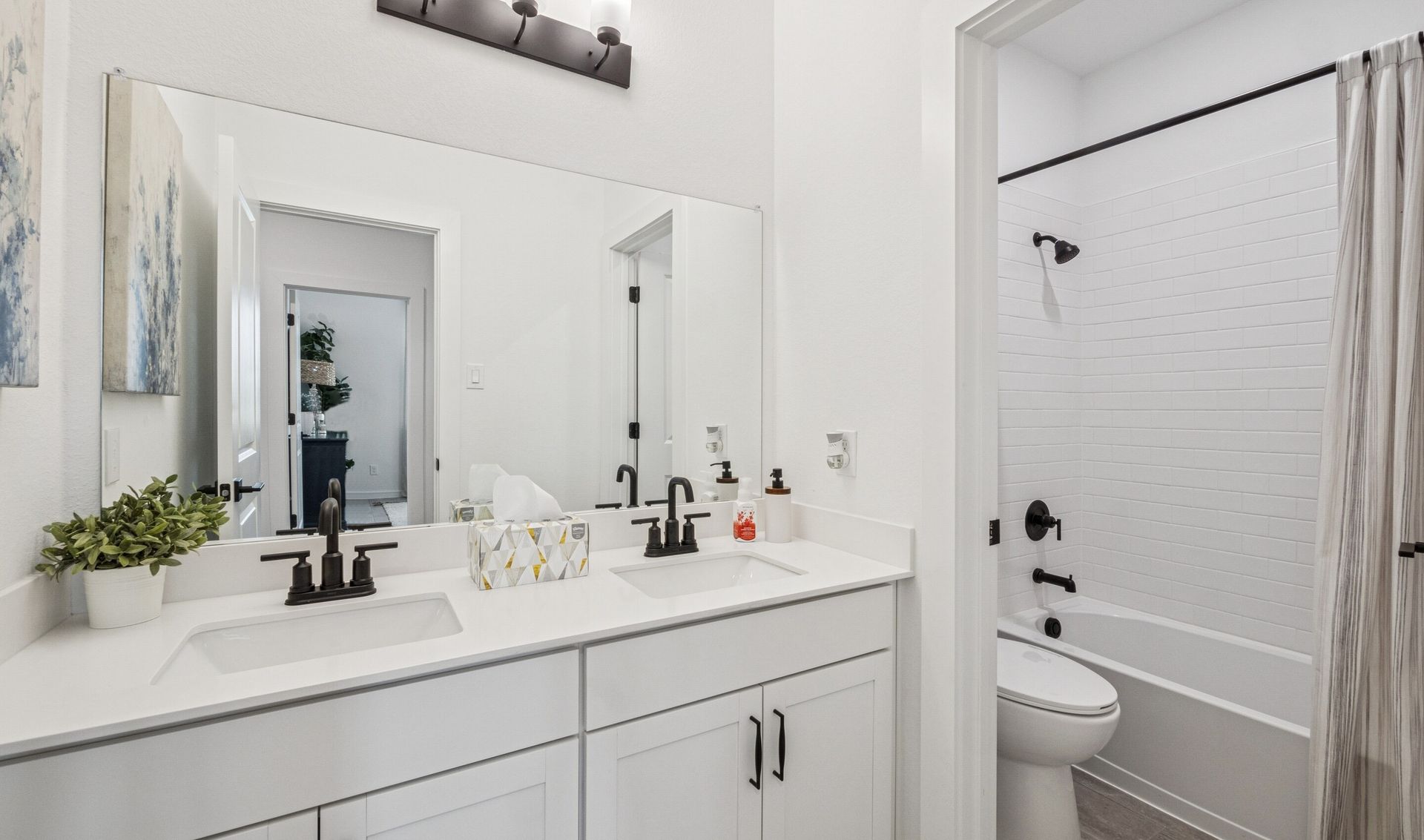 Hall bath with matte black accents