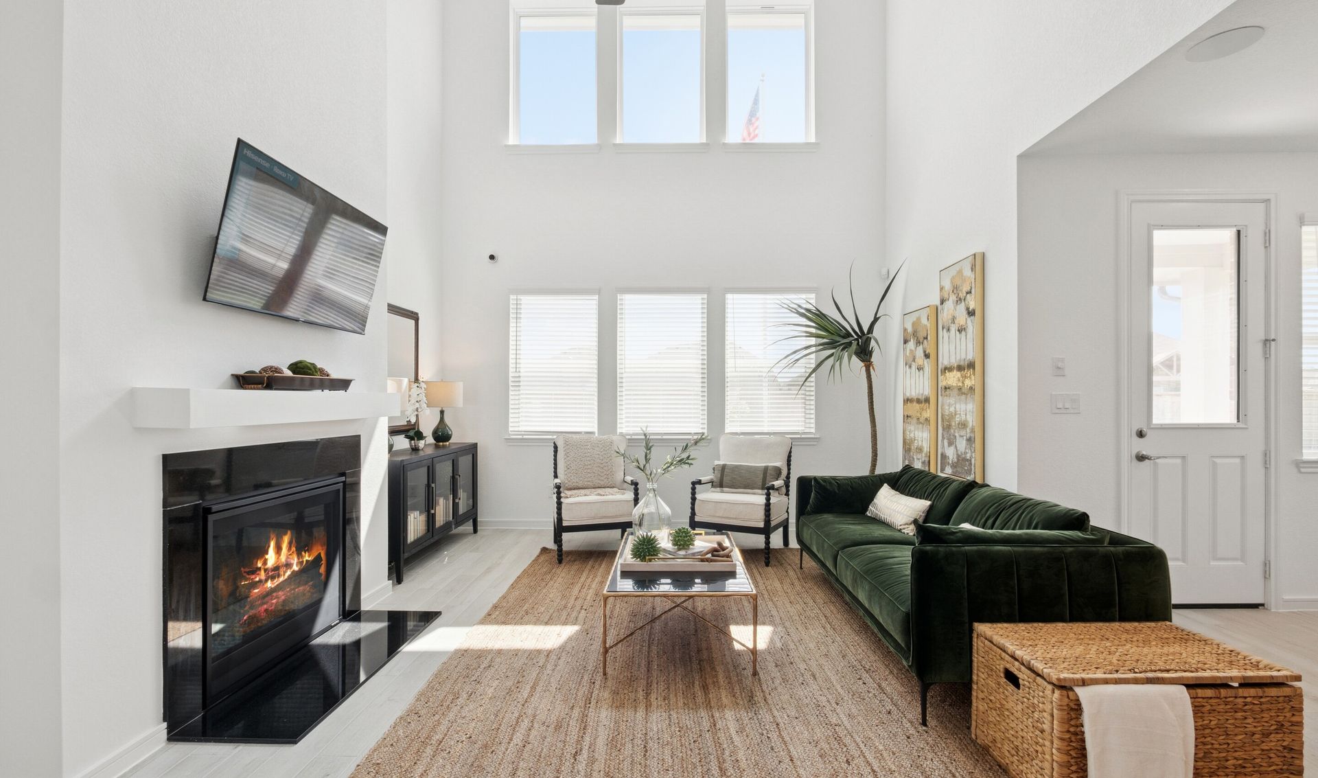 Great room with volume ceiling