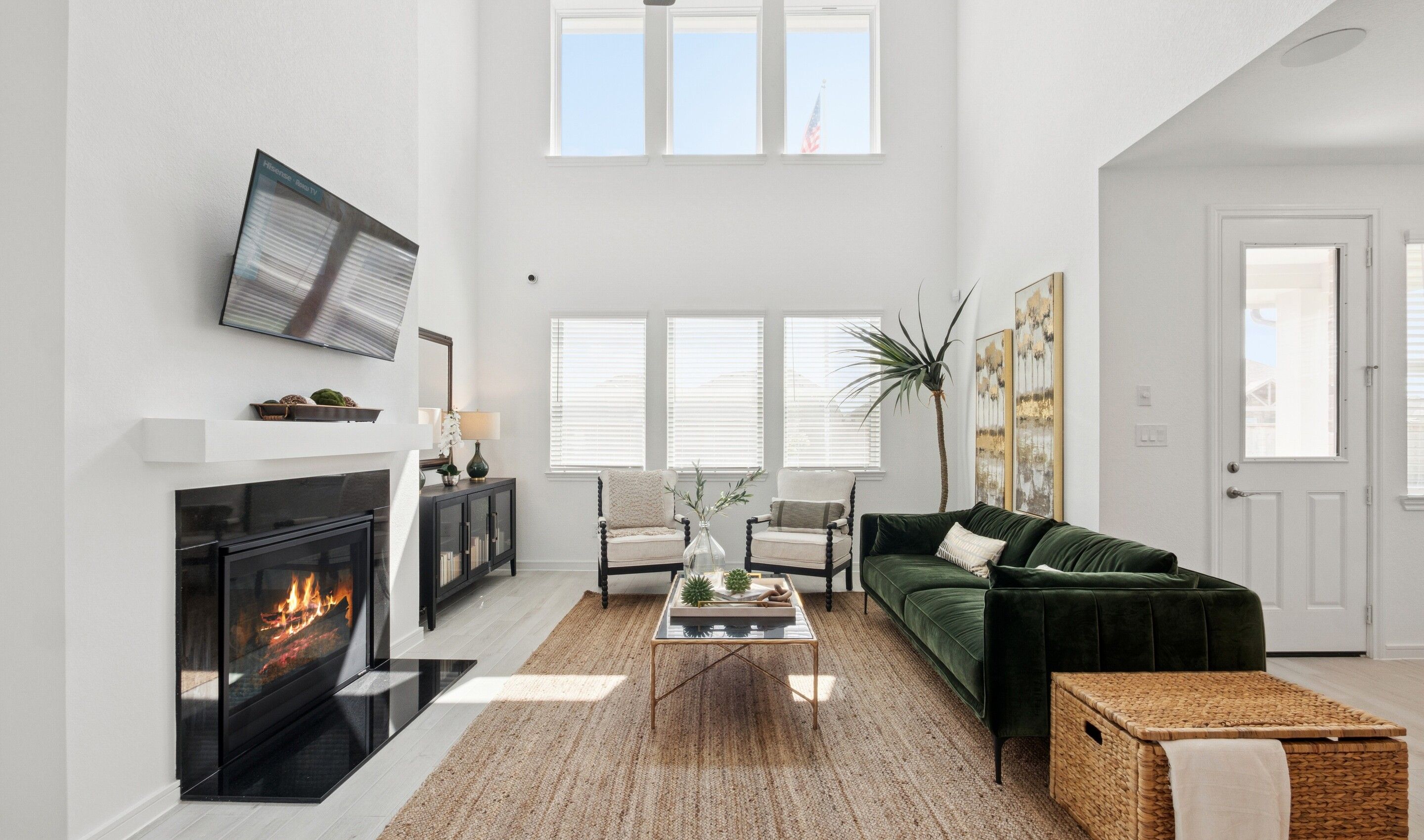Great room with volume ceiling